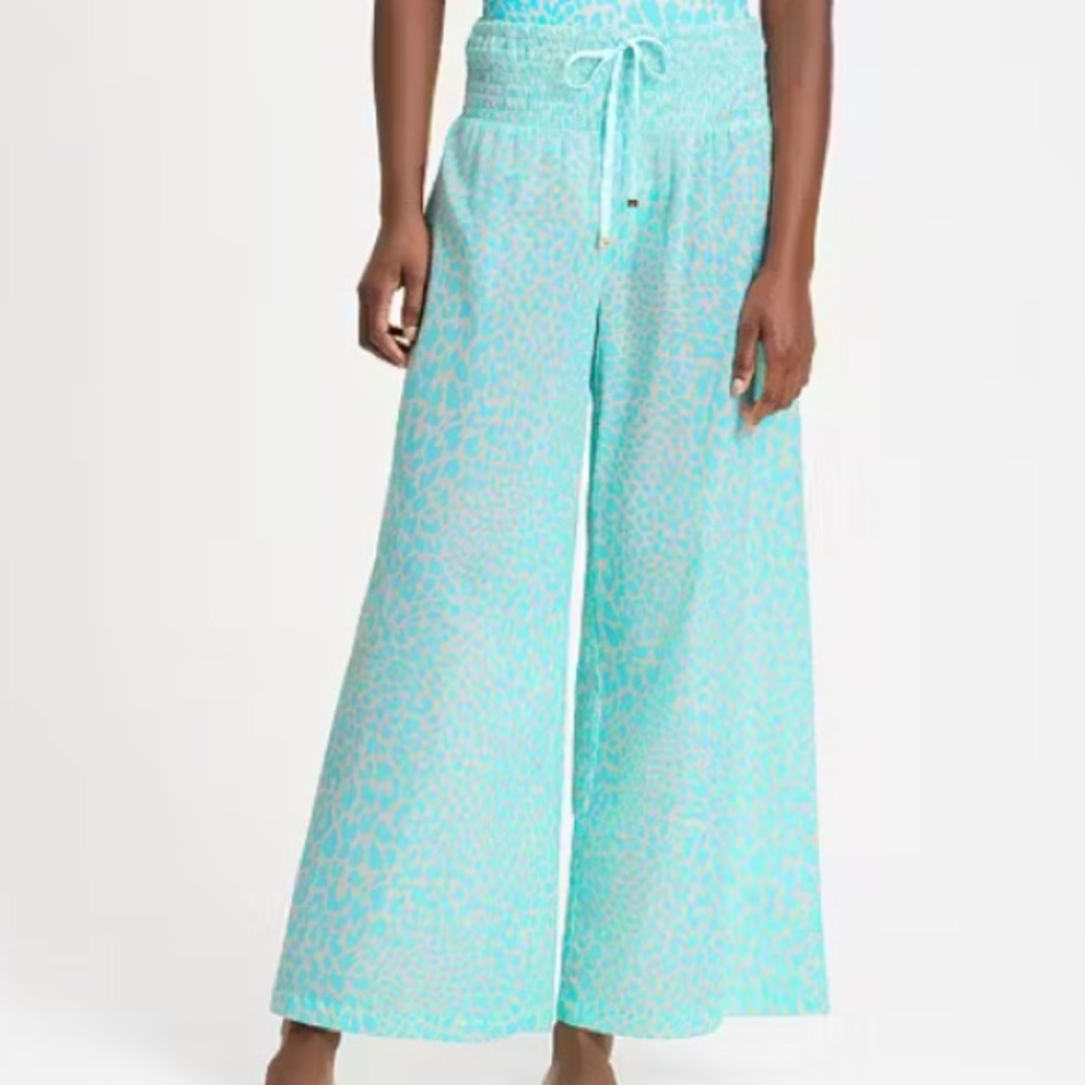 Kate spade regal Aqua Leopard Print Wide-Leg Pants swim beach cover up XL sheer